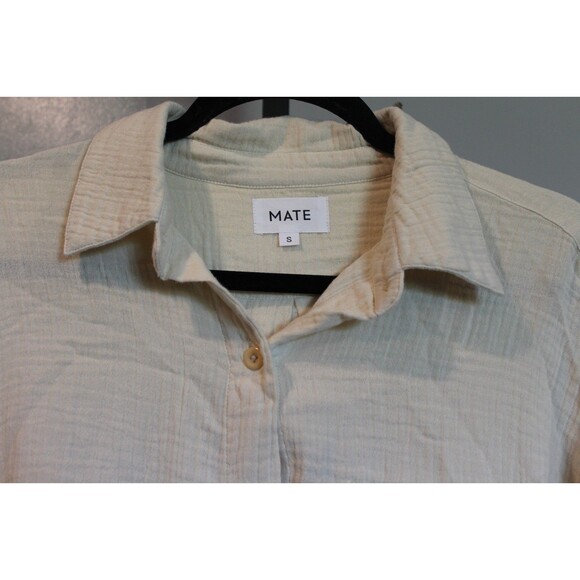 MATE The Label 100% Organic Cotton‎ Gauze Button Down Shirt NATURAL SZ S NWOT - Picture 6 of 11